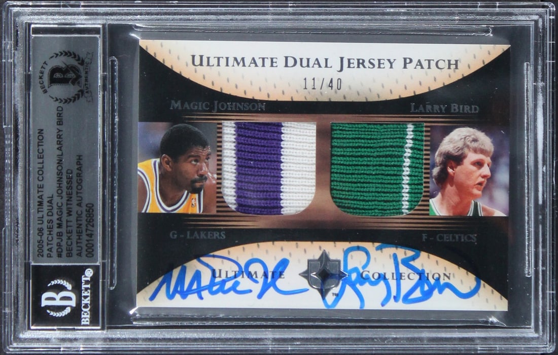 2005 Ultimate Collection Patches Dual Magic Johnson Larry Bird BAS Slabbed Card (1 of 2)