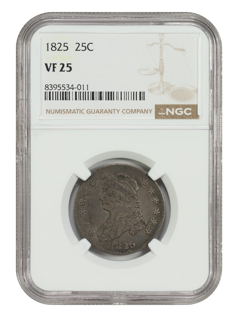 1825 Overdate Capped Bust 25C NGC VF25 Philadelphia (1 of 4)