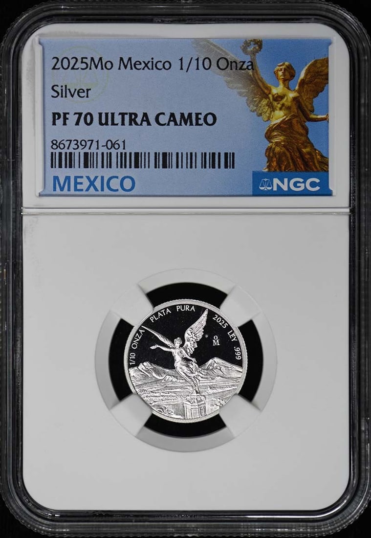 2025 Mexico 1 10 Onza Libertad Silver NGC PF70UC: 2025 Mexico 1 10 Onza Libertad Silver NGC PF70UC This is a 2025 Mo Mexico 1/10 Onza Libertad silver coin graded by NGC as PF70 Ultra Cameo. With a low mintage of only 1,500 pieces, this coin is uncirc