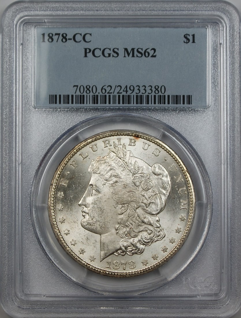 PCGS MS-62 1878 Carson City Morgan Silver Dollar Uncirculated $1 Coin: PCGS MS-62 1878 Carson City Morgan Silver Dollar Uncirculated $1 Coin This is an 1878-CC Morgan Silver Dollar $1 coin, certified by PCGS with a grade of MS-62. Minted in Carson City, this uncirculated