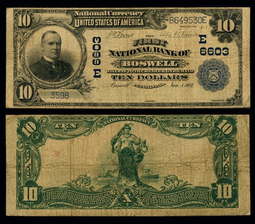 1902 PB Boswell Pennsylvania $10 National Bank Note First NB Charter 6603 (1 of 3)
