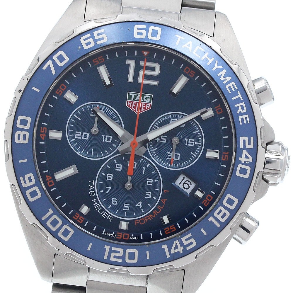 TAG Heuer Formula 1 CAZ1014 stainless steel quartz chronograph watch: TAG Heuer Formula 1 CAZ1014 stainless steel quartz chronograph watch This TAG Heuer Formula 1 CAZ1014 is a men's chronograph wristwatch featuring a blue dial and stainless steel case and bracelet. Pow