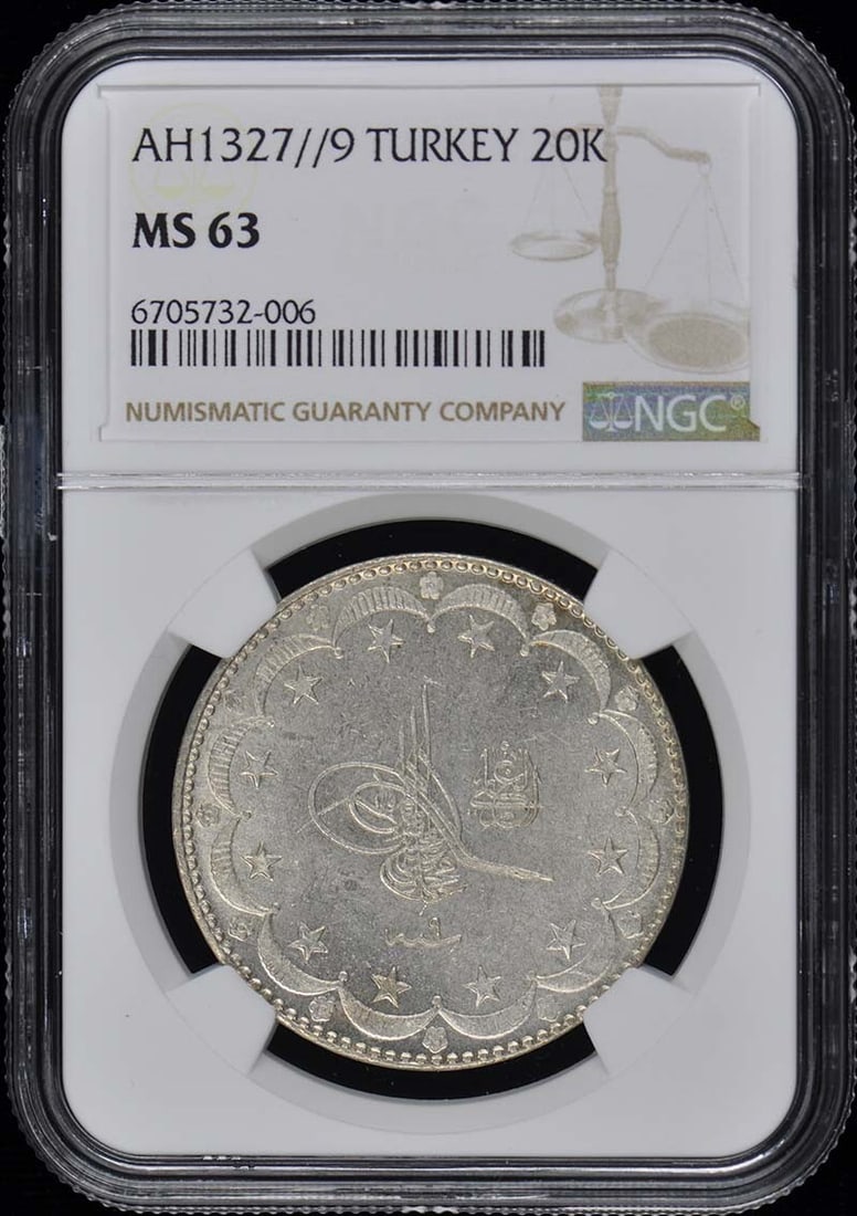 Turkey 20K Coin NGC MS63 Uncirculated Certified 6705732006: Turkey 20K Coin NGC MS63 Uncirculated Certified 6705732006 This stunning 20K Turkish coin has been graded MS63 by NGC, indicating its uncirculated condition and high quality. It is pre-owned and showc