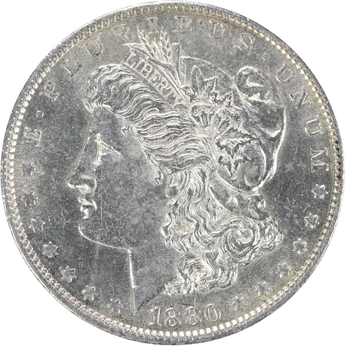 Uncirculated 1880 Morgan Silver Dollar No Mint Mark BU Uncertified: Uncirculated 1880 Morgan Silver Dollar No Mint Mark BU Uncertified This is an 1880 Morgan Silver Dollar from the United States, featuring a bright uncirculated (BU) condition. The coin is composed of 