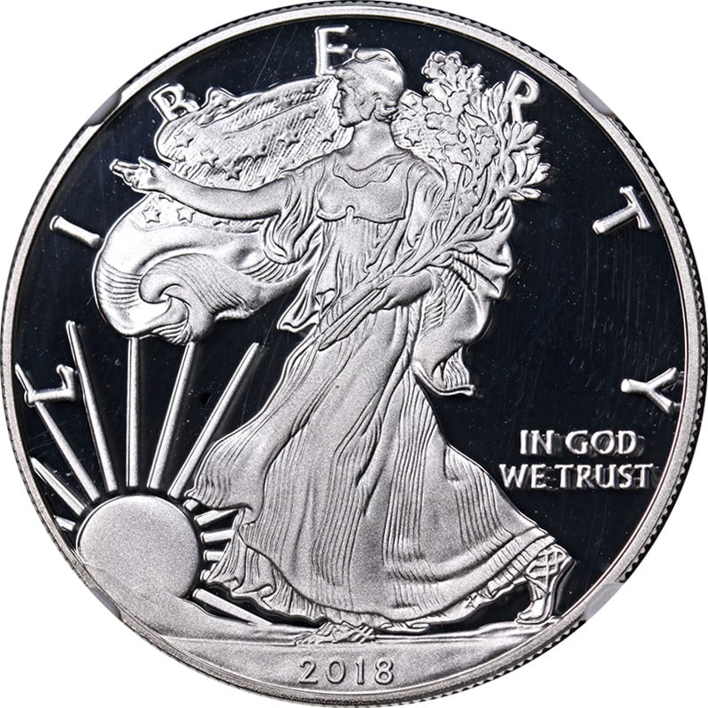 NGC PF70 Ultra Cameo 2018-S Silver Eagle Dollar Early Releases Blue Label: NGC PF70 Ultra Cameo 2018-S Silver Eagle Dollar Early Releases Blue Label This 2018-S Silver American Eagle $1 coin is certified by NGC with a perfect PF70 Ultra Cameo grade and features the Early Rel