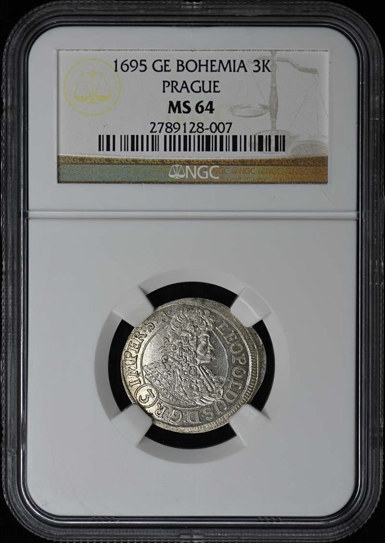 NGC MS64 1695 Prague Bohemia 3 Kreuzer Silver Coin (1 of 2)