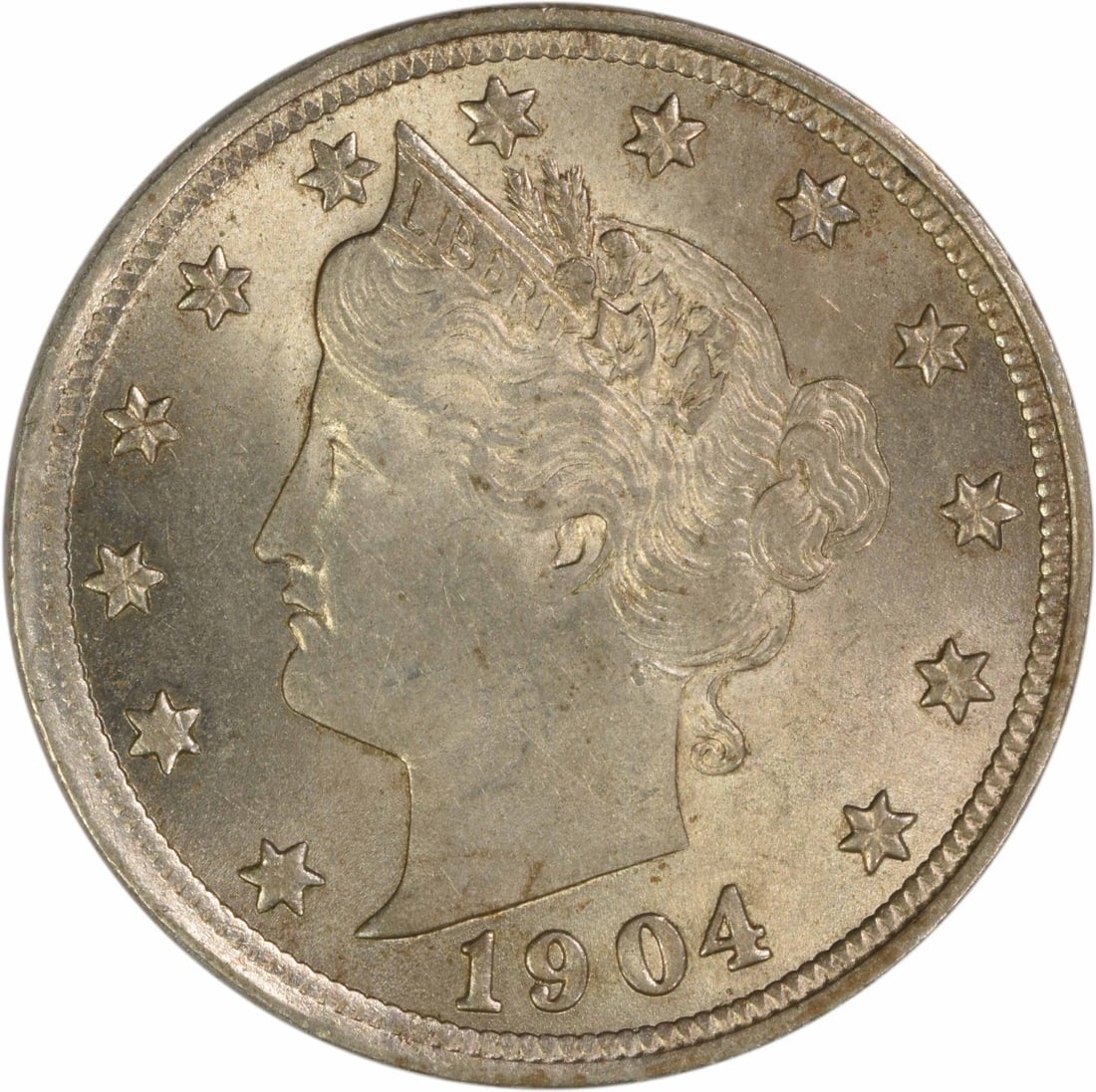 1904 Liberty 5C Nickel Choice BU Uncertified: 1904 Liberty 5C Nickel Choice BU Uncertified This 1904 Liberty Nickel is an uncirculated coin in Choice Brilliant Uncirculated (BU) grade. It is composed of nickel, features the Liberty design, and wa