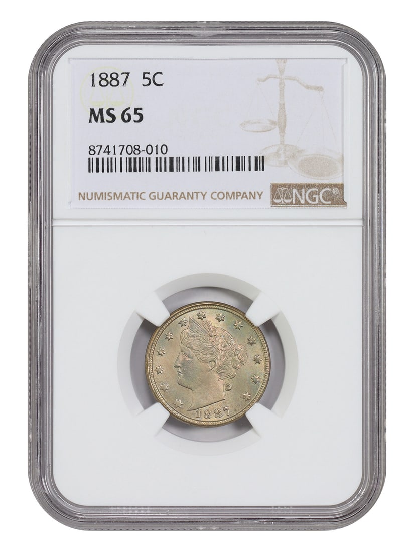 NGC MS65 1887 Liberty Nickel 5C Philadelphia: NGC MS65 1887 Liberty Nickel 5C Philadelphia This is an 1887 Liberty Nickel graded MS65 by NGC. It is an uncirculated coin from the Philadelphia Mint, featuring the classic Liberty Nickel design. The 