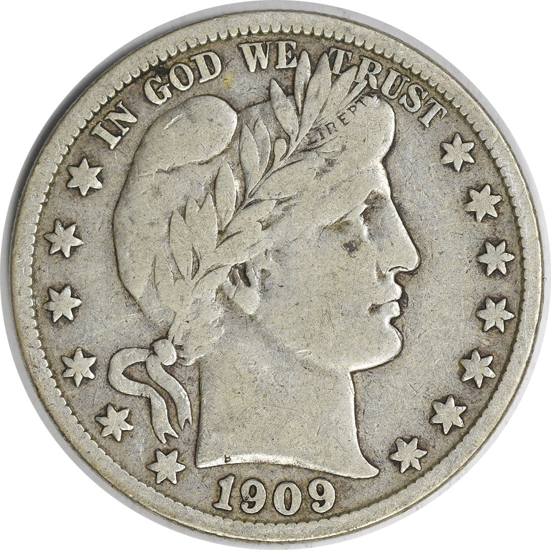 1909-S Barber Half Dollar Inverted Mint Mark VF Uncertified 50C Silver Coin: 1909-S Barber Half Dollar Inverted Mint Mark VF Uncertified 50C Silver Coin This 1909-S Barber Silver Half Dollar features an inverted mint mark and is graded as Very Fine (VF). The coin, designed by 