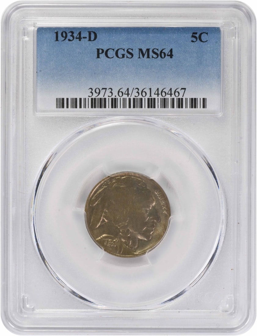 PCGS MS64 1934-D Buffalo 5C Nickel (1 of 3)