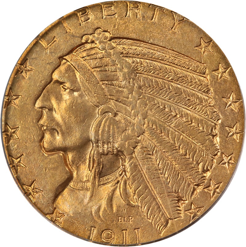 PCGS MS62 1911 P Indian Head $5 Gold Coin: PCGS MS62 1911 P Indian Head $5 Gold Coin This is an original 1911-P Indian Gold $5 coin graded MS62 by PCGS. The coin features attractive luster, a strong strike, and pleasing color with well-preserv