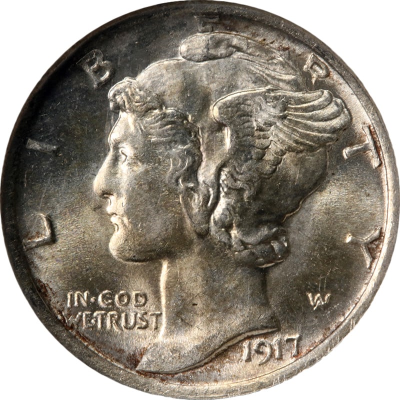 1917 P Mercury Dime NGC MS66 FB Silver: 1917 P Mercury Dime NGC MS66 FB Silver This 1917-P Mercury Dime is a silver coin graded MS66 FB by NGC, indicating a high-quality uncirculated example with full bands. The coin features strong strike,