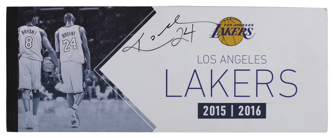 Kobe Bryant Autographed 2015-16 Lakers Final Season Ticket Holder Book Beckett COA: Kobe Bryant Autographed 2015-16 Lakers Final Season Ticket Holder Book Beckett COA This is an original 2015-16 Final Season Ticket Holder Book from the Los Angeles Lakers, personally signed by Kobe Br