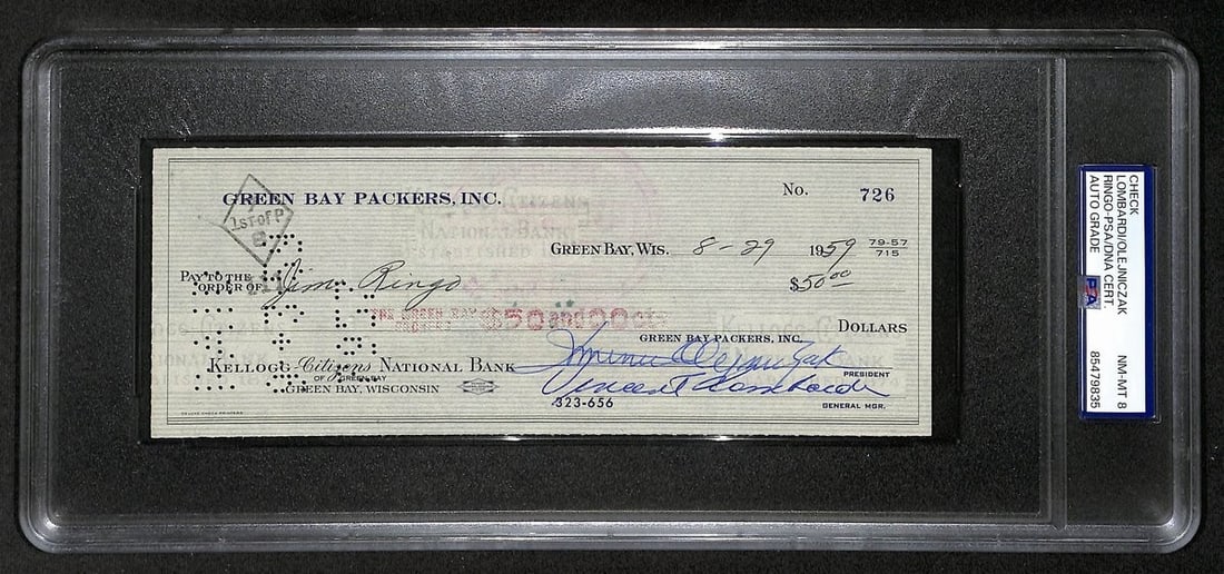 Dominic Olejniczak Vince Lombardi Jim Ringo 1959 Signed Bank Check PSA DNA (1 of 4)
