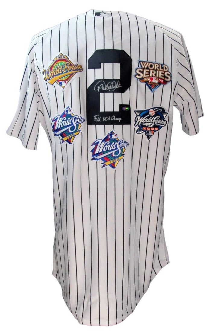 Yankees Derek Jeter Signed Majestic Jersey With HOF Inscription Steiner Authenticated: Yankees Derek Jeter Signed Majestic Jersey With HOF Inscription Steiner Authenticated Celebrate the legacy of Derek Jeter with this premium New York Yankees Majestic jersey, boldly autographed and ins
