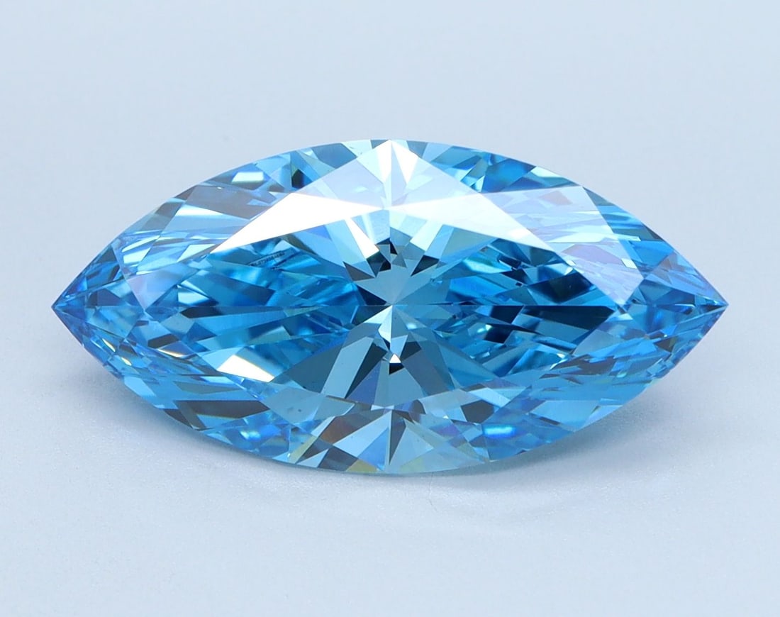 Loose Diamond - MARQUISE 3.07ct Fancy Vivid Blue VS2: Loose Diamond - MARQUISE 3.07ct Fancy Vivid Blue VS2 Source: This is a real non-mined Diamond that has been grown in a lab Shape: MARQUISE Carats: 3.07 Color: Fancy Vivid Blue Certification: IGI Video