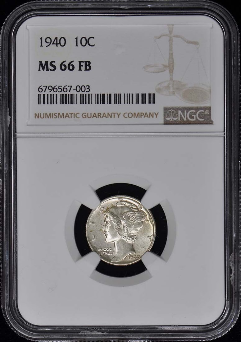 1940 NGC MS66FB Mercury Dime Uncirculated Philadelphia Coin: 1940 NGC MS66FB Mercury Dime Uncirculated Philadelphia Coin This 1940 Mercury Dime, graded NGC MS66FB, showcases exceptional quality with its uncirculated condition. Minted in Philadelphia, this coin 