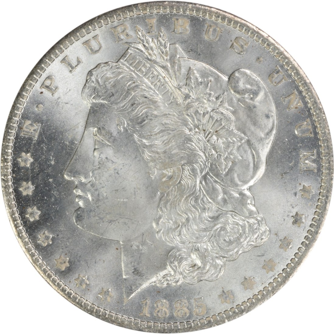 Choice BU 1885-O Silver Dollar Morgan Uncirculated Uncertified: Choice BU 1885-O Silver Dollar Morgan Uncirculated Uncertified This is an 1885-O Morgan Silver Dollar from the United States. The coin is uncirculated and graded as Choice BU. It is composed of silver