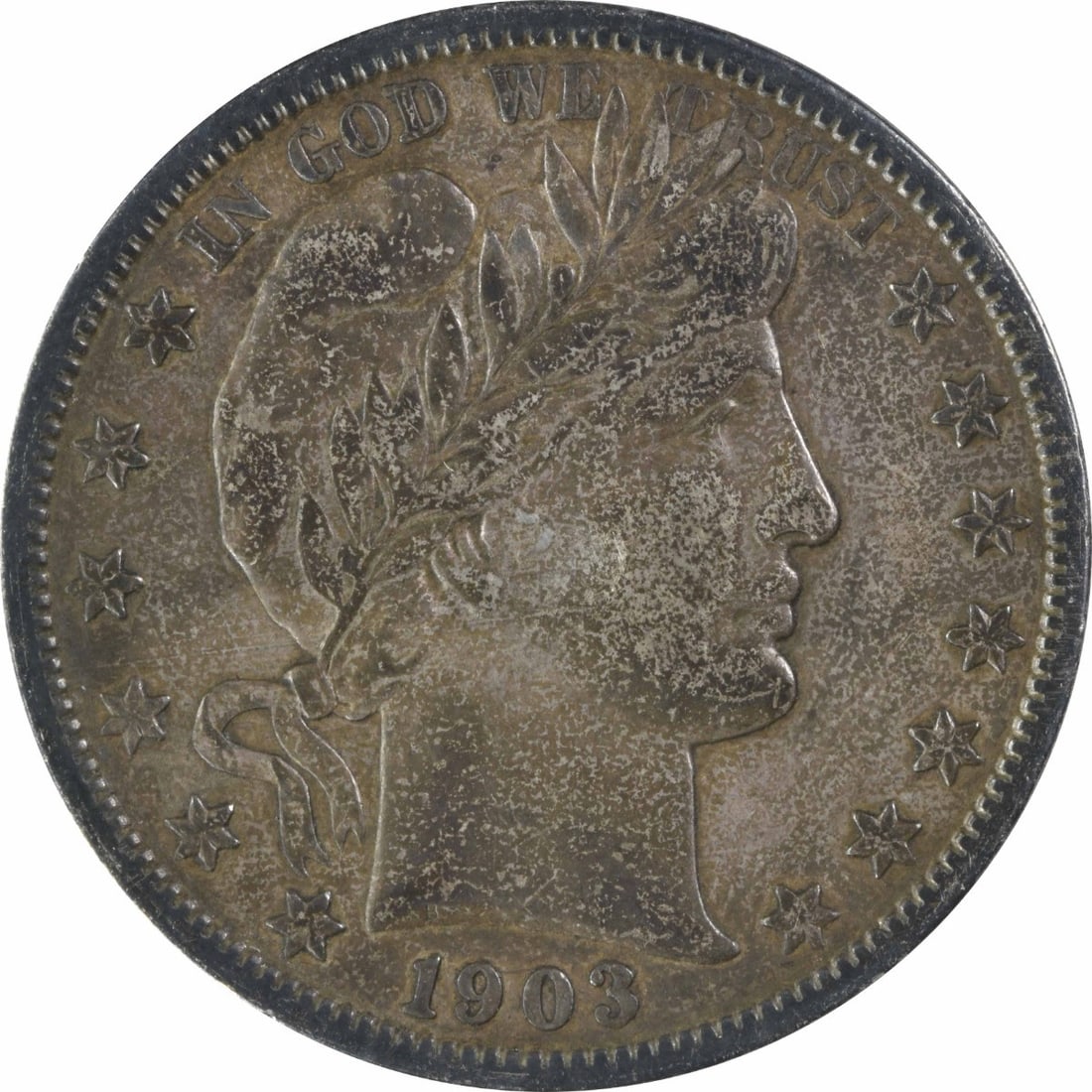 1903-S Barber Half Dollar 50C Silver Coin by Charles E. Barber: 1903-S Barber Half Dollar 50C Silver Coin by Charles E. Barber This 1903-S Barber Silver Half Dollar is a classic piece of American numismatics. It features a striking design by Charles E. Barber, sho