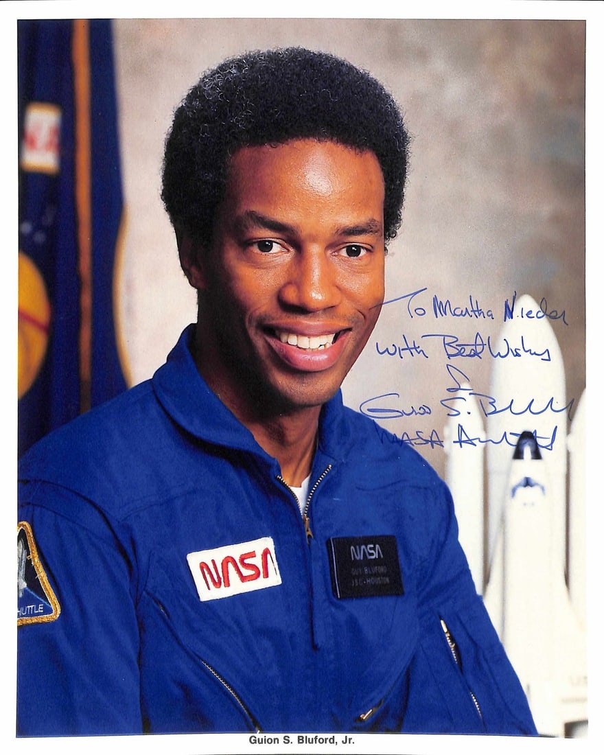 Guion S. Bluford Jr. Signed NASA 8x10 Photo BECKETT BAS Certified: Guion S. Bluford Jr. Signed NASA 8x10 Photo BECKETT BAS Certified This stunning 8x10 color photograph features Guion S. Bluford Jr., the first African American astronaut, boldly signed in blue ink. It