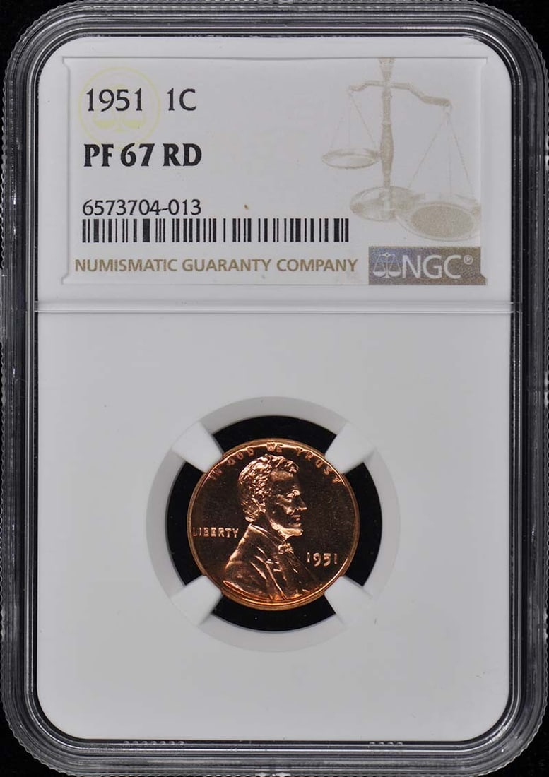 1951 NGC PR67RD Wheat Reverse Lincoln Cent Uncirculated Proof: 1951 NGC PR67RD Wheat Reverse Lincoln Cent Uncirculated Proof This 1951 Wheat Reverse Lincoln Cent is a stunning example of numismatic craftsmanship, certified by NGC with a grade of PR67RD. It is an 