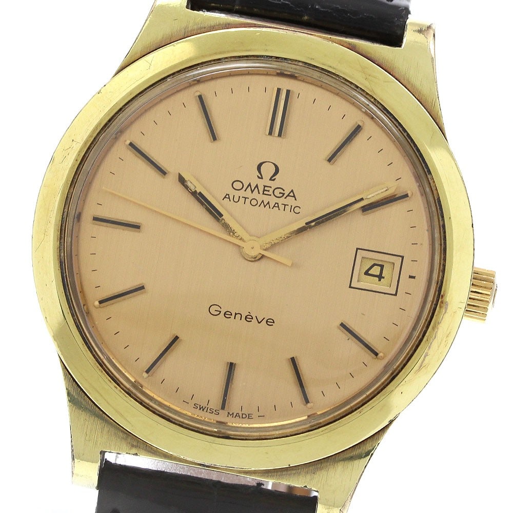 Omega Geneva Date Automatic Men's Stainless Steel Gold Dial Watch (1 of 9)
