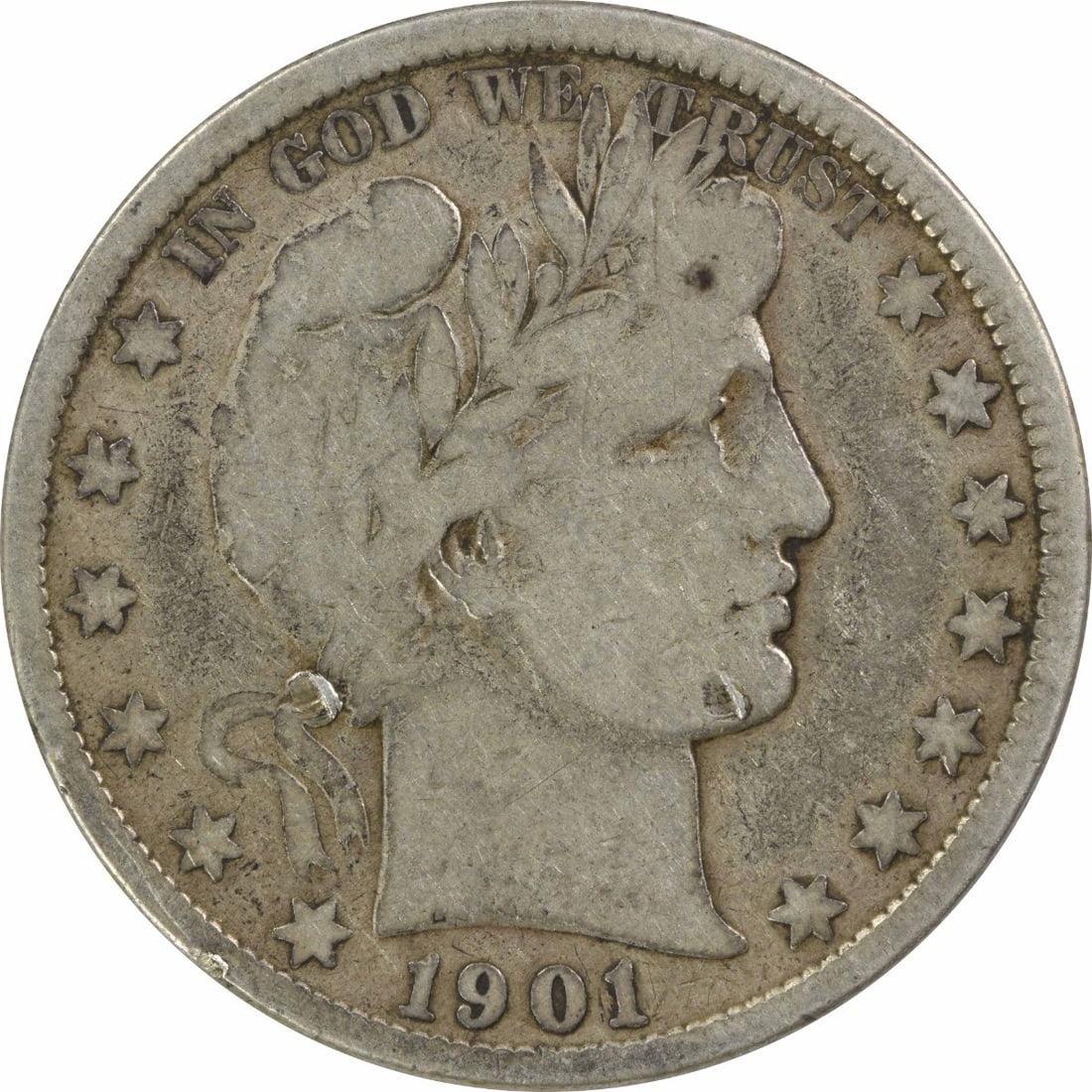 Barber Half Dollar 1901 San Francisco Mint VG 90 Percent Silver Uncertified (1 of 2)