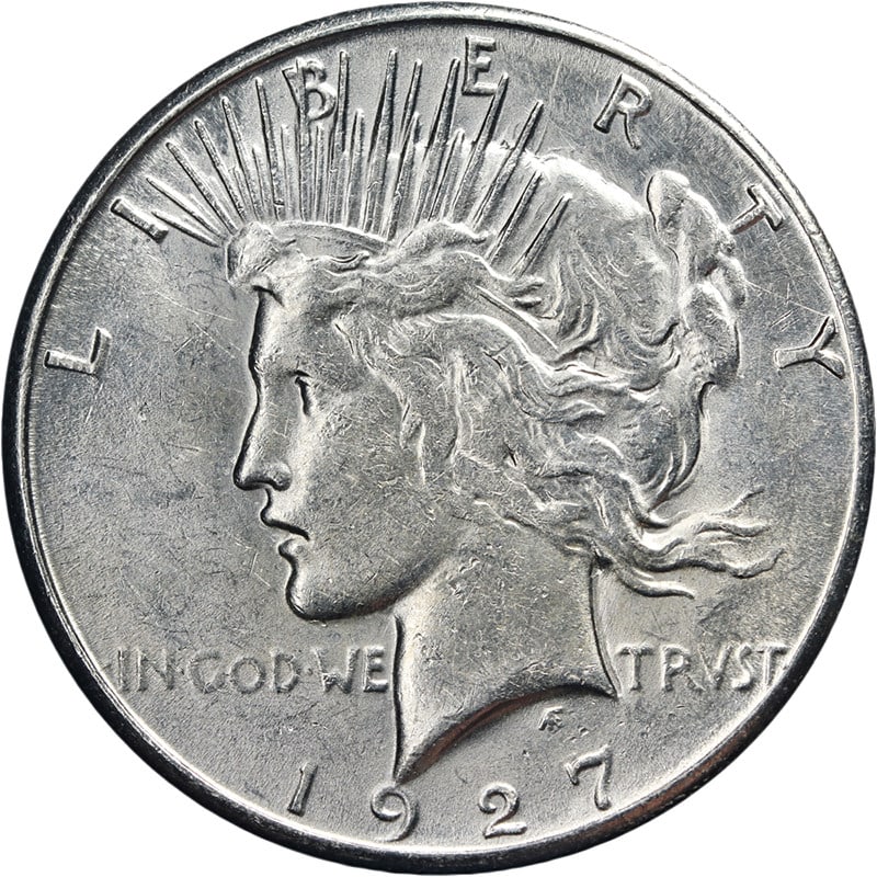 1927 San Francisco Mint Peace Silver Dollar AU to BU Grade: 1927 San Francisco Mint Peace Silver Dollar AU to BU Grade This 1927-S Peace Dollar features attractive eye appeal, bright white surfaces, and a pleasing luster. It is graded as Choice About Uncircula