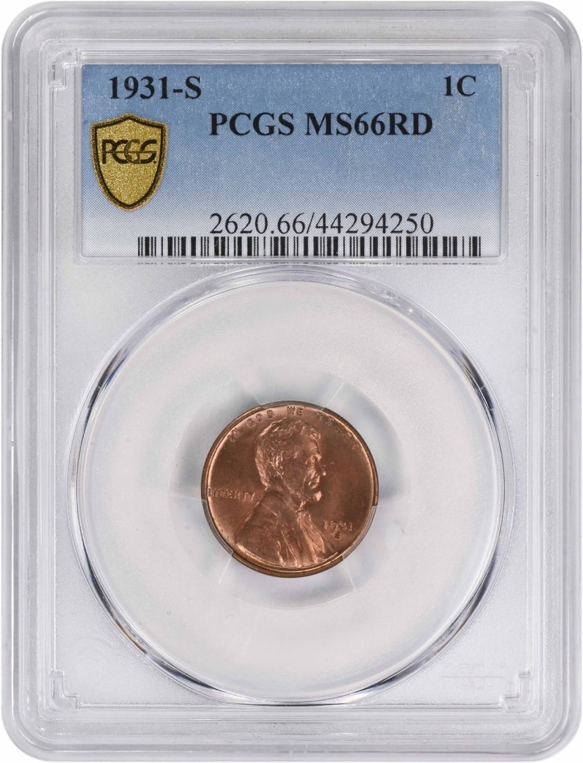 PCGS MS66RD 1931-S Lincoln Wheat Cent Copper: PCGS MS66RD 1931-S Lincoln Wheat Cent Copper This is a 1931-S Lincoln Wheat Cent graded MS66 Red by PCGS. Struck in copper, this uncirculated small cent was minted in San Francisco and is a pre-owned 