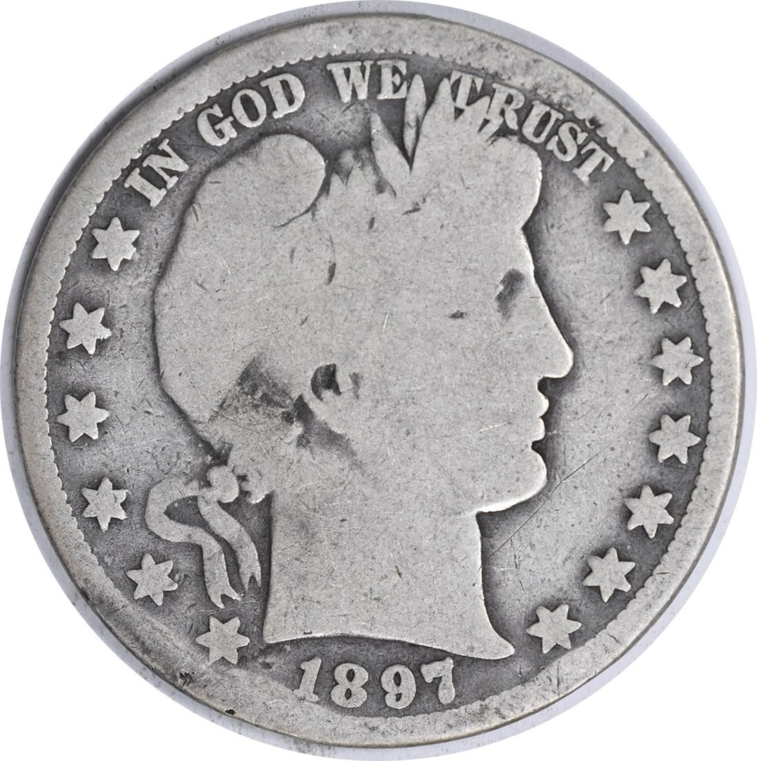 1897-O Barber Silver Half Dollar 50C Uncertified Coin: 1897-O Barber Silver Half Dollar 50C Uncertified Coin This 1897-O Barber Silver Half Dollar is a classic piece for collectors. Struck at the New Orleans mint, this coin features the iconic design by C
