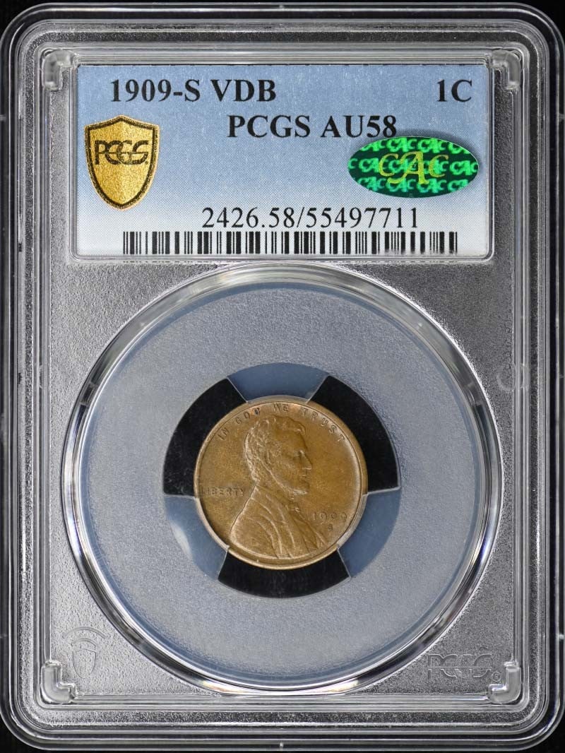 PCGS AU58BN 1909-S VDB Lincoln Wheat Cent CAC (1 of 3)