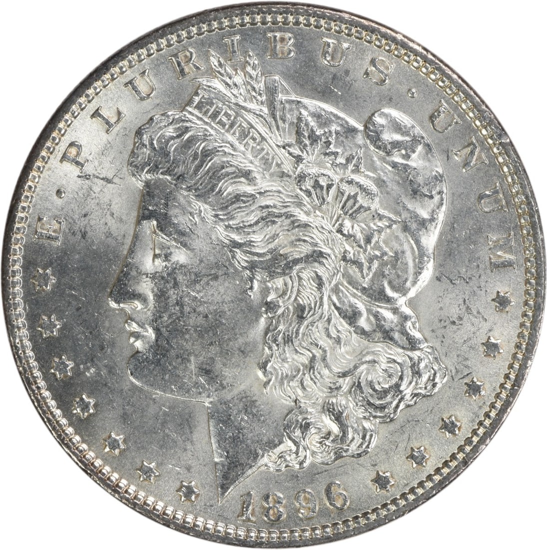 1896 Brilliant Uncirculated Morgan Silver Dollar Uncertified No Mint Mark: 1896 Brilliant Uncirculated Morgan Silver Dollar Uncertified No Mint Mark This 1896 Morgan Silver Dollar is an uncirculated coin in Brilliant Uncirculated (BU) condition. Composed of silver, it was mi