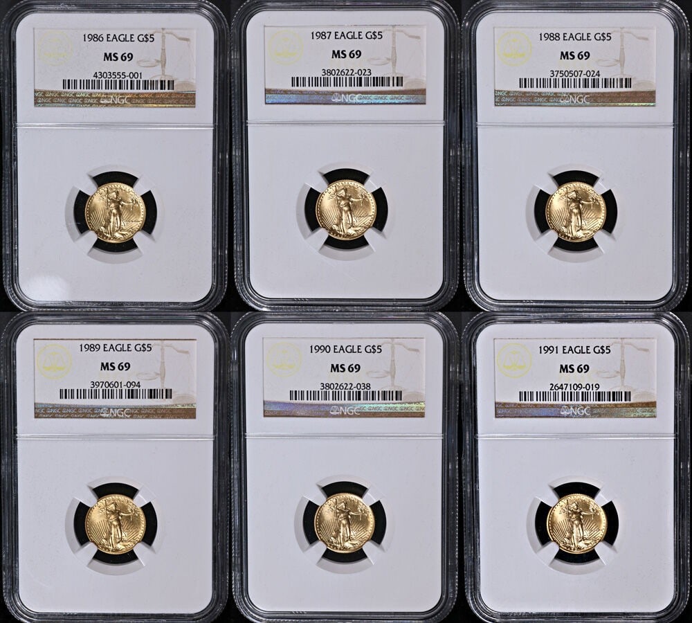 NGC MS69 6 Coin Roman Numeral Gold American Eagle $5 Set (1 of 4)