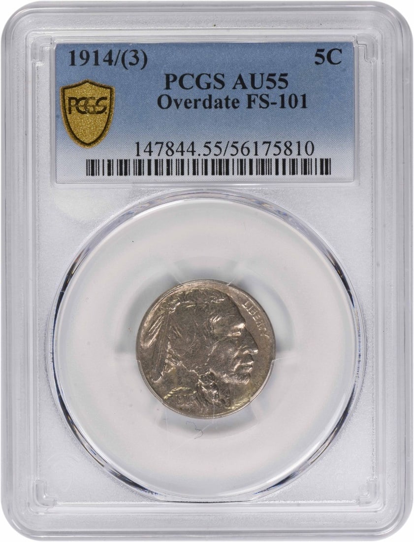 Buffalo Nickel 1914 Overdate FS-101 AU55 Graded by PCGS (1 of 4)