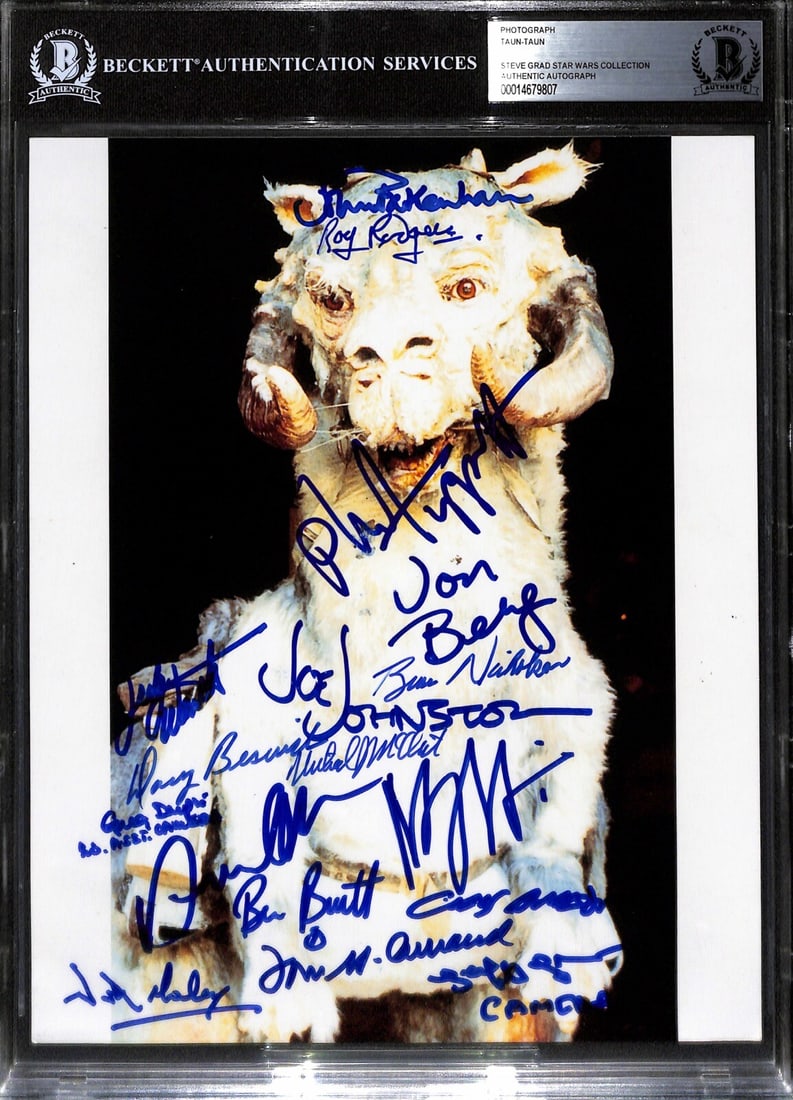 Beckett Authenticated Star Wars Taun Taun 8x10 Photo Signed by 17: Beckett Authenticated Star Wars Taun Taun 8x10 Photo Signed by 17 This is an original 8x10 photograph from Star Wars: The Empire Strikes Back, autographed by 17 individuals who contributed to the crea