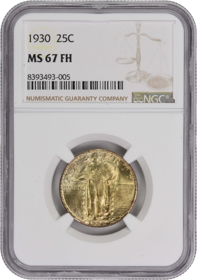 1930 Standing Liberty Silver Quarter MS67FH NGC Certified: 1930 Standing Liberty Silver Quarter MS67FH NGC Certified This 1930 Standing Liberty Silver Quarter is a remarkable piece of numismatic history, certified as MS67FH by NGC, indicating its exceptional 