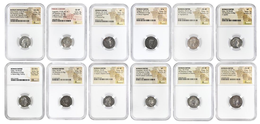 Roman Imperial silver denarius complete 12 Caesars set with box (1 of 13)