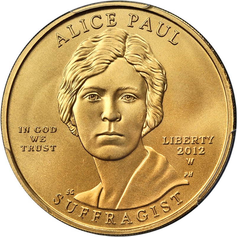 PCGS MS69 2012-W Alice Paul First Spouse Gold $10 Coin 1st Strike: PCGS MS69 2012-W Alice Paul First Spouse Gold $10 Coin 1st Strike This 2012-W First Spouse Gold $10 Alice Paul coin is certified by PCGS as MS69 and features the 1st Strike designation. Struck at the 