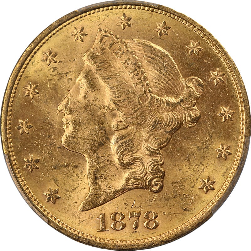 PCGS MS61 1878-S Liberty $20 Gold Coin with Strong Strike and Luster (1 of 4)