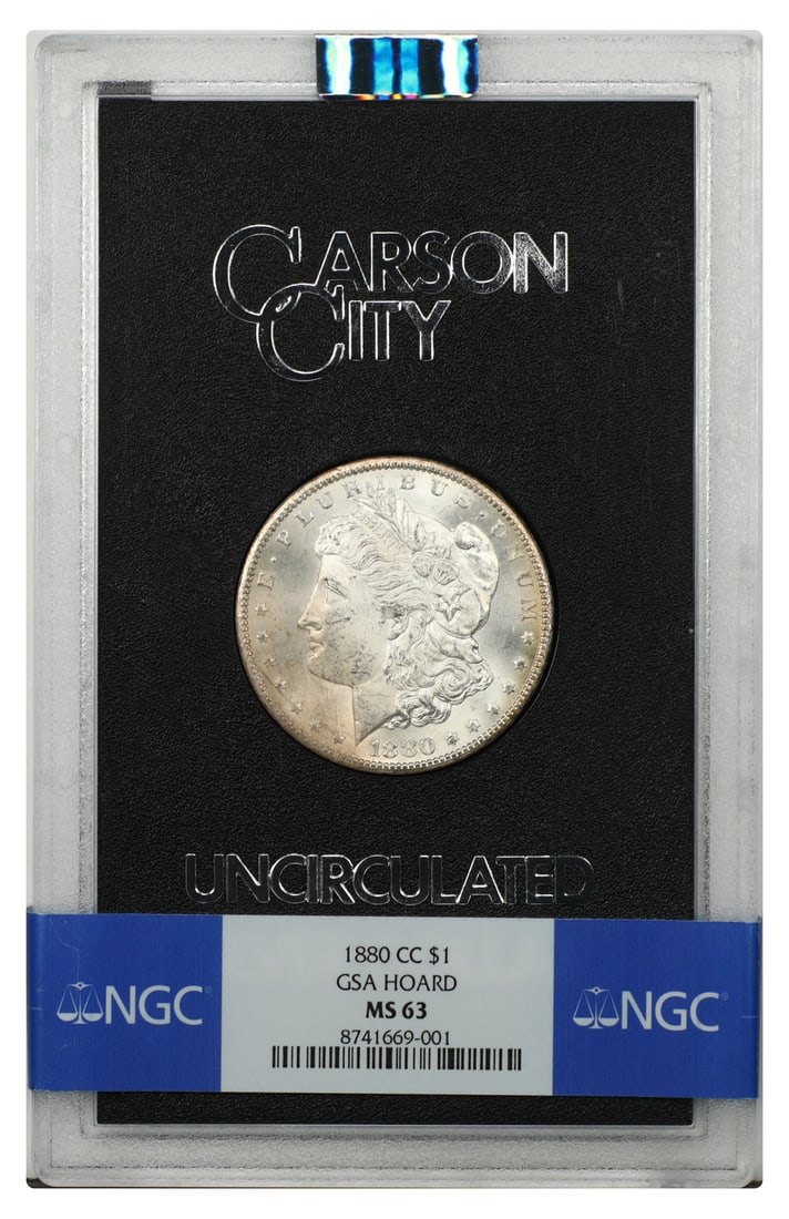 1880 Carson City Morgan Dollar NGC MS63 GSA: 1880 Carson City Morgan Dollar NGC MS63 GSA This is an 1880 Carson City (CC) Morgan Dollar, denomination $1, certified and graded MS63 by NGC. The coin is housed in its original GSA hard case. It is a