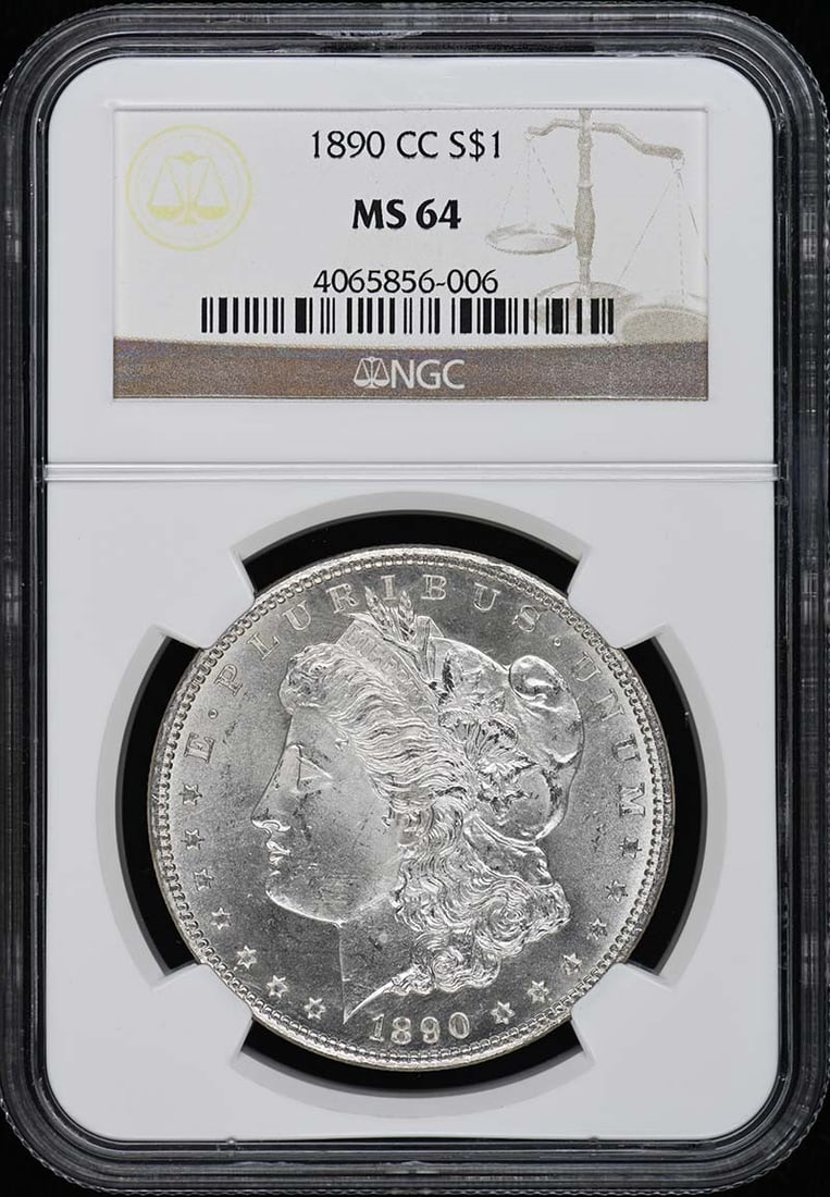 NGC MS64 Carson City Morgan Silver Dollar 1890 CC: NGC MS64 Carson City Morgan Silver Dollar 1890 CC This 1890-CC Morgan Dollar is graded MS64 and certified by NGC. Minted in Carson City, this uncirculated coin is a desirable piece for collectors, fea