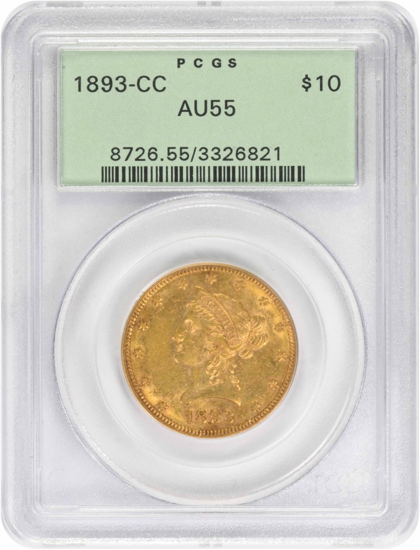PCGS AU55 1893 Carson City $10 Liberty Head Gold Coin (1 of 4)