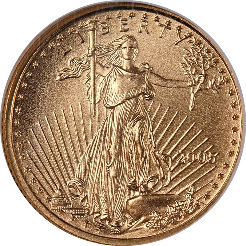 2005 Gold American Eagle $5 Coin NGC MS70 Brown Label: 2005 Gold American Eagle $5 Coin NGC MS70 Brown Label This stunning 2005 Gold American Eagle $5 coin is certified by NGC with a perfect grade of MS70, showcasing exceptional luster and a strong strike