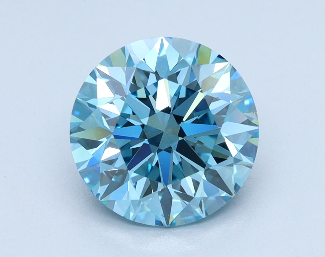 Loose Diamond - Round 2.05ct BLUE VS1: Loose Diamond - Round 2.05ct BLUE VS1 Source: This is a real non-mined Diamond that has been grown in a lab Shape: Round Carats: 2.05 Color: BLUE Clarity: VS1 Certification: IGI Condition: Pre-Owned A