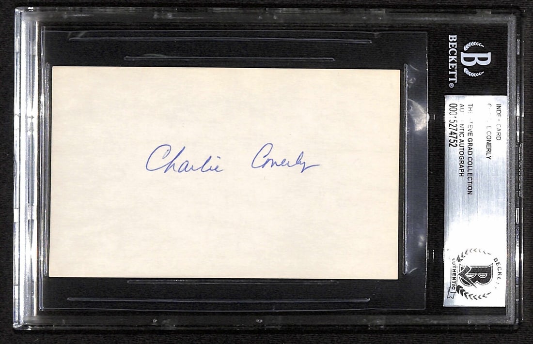 Charlie Conerly Signed 3x5 Index Card New York Giants Beckett Authenticated: Charlie Conerly Signed 3x5 Index Card New York Giants Beckett Authenticated This is an original 3x5 index card autographed by Charlie Conerly, a Hall of Fame member from the New York Giants and Colleg