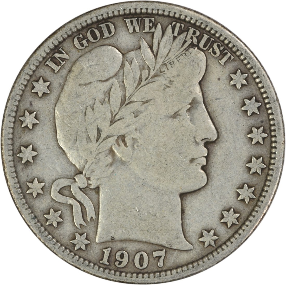 1907 Barber 50C Silver Coin Philadelphia F Uncertified (1 of 2)
