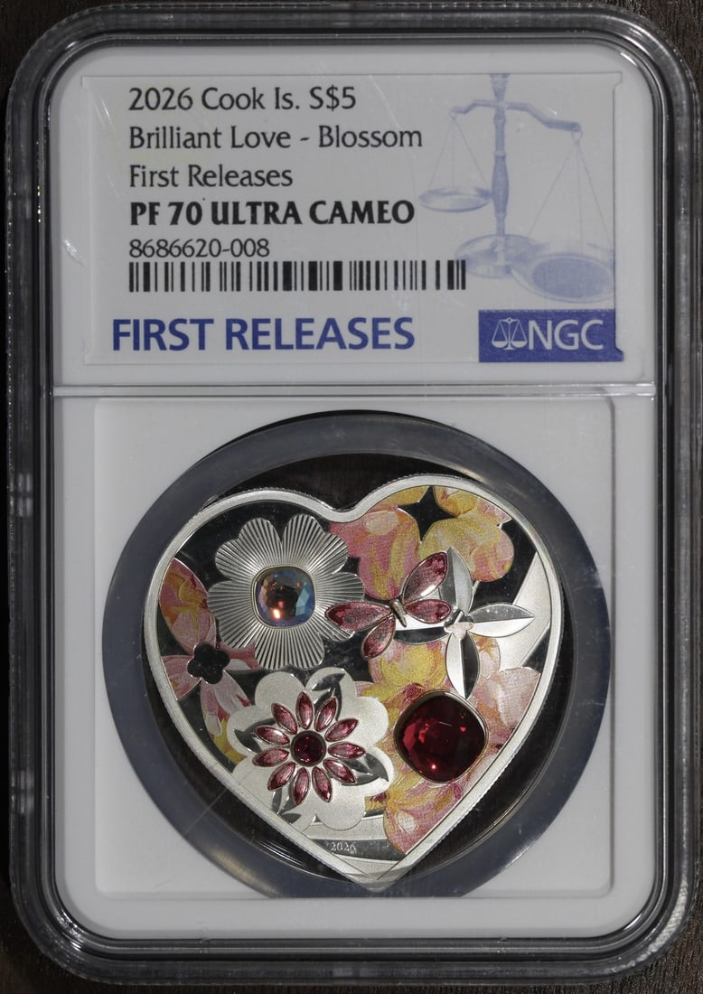 NGC PF70 2026 Cook Islands Silver $5 Brilliant Love Blossom (1 of 2)
