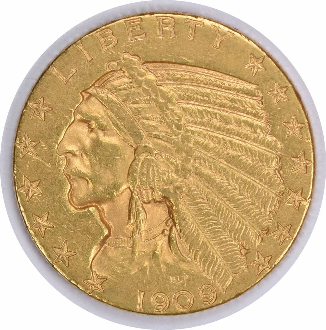 1909-D $5 Gold Indian Coin By Bela Lyon Pratt AU Uncertified: 1909-D $5 Gold Indian Coin By Bela Lyon Pratt AU Uncertified This 1909-D $5 Gold Indian coin is a remarkable piece from the Denver mint, showcasing the craftsmanship of designer Bela Lyon Pratt. With 