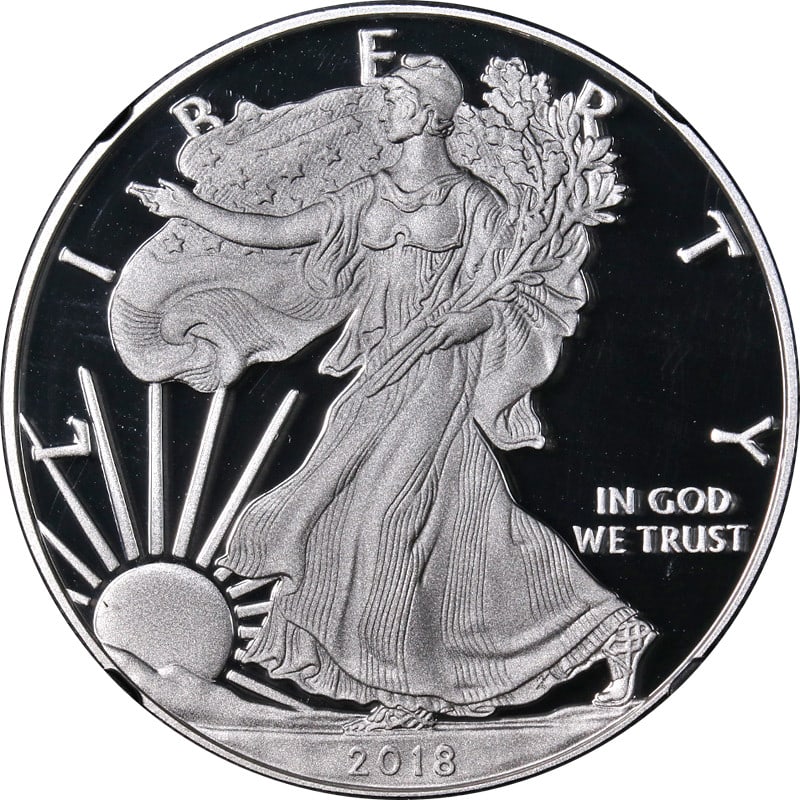 NGC PF70 Ultra Cameo 2018-W Silver Eagle Dollar First Releases Black Core: NGC PF70 Ultra Cameo 2018-W Silver Eagle Dollar First Releases Black Core This 2018-W Silver American Eagle $1 coin is certified by NGC with a perfect grade of PF70 Ultra Cameo and features the First 