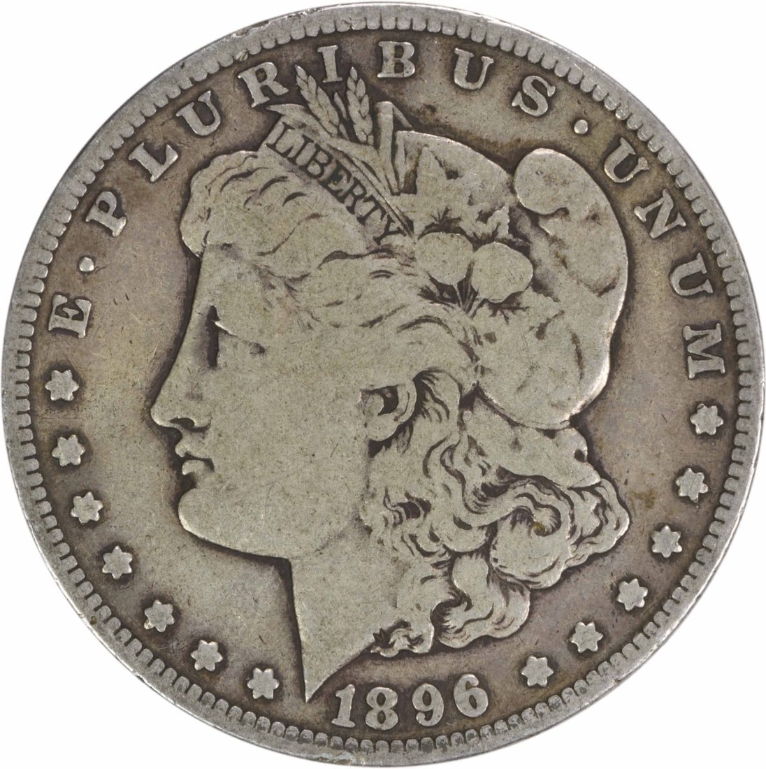 1896-S Morgan Silver Dollar $1 Fine Coin by George T Morgan: 1896-S Morgan Silver Dollar $1 Fine Coin by George T Morgan This 1896-S Morgan Silver Dollar is a circulated coin, showcasing a grade of Fine (F). Minted in San Francisco, it features a classic design